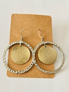 Marjorie Baer Golden Disc Silver Crinkle Earrings